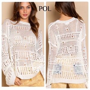 New Beautiful POL Crochet Detail Oversized Ivory Lightweight Sweater